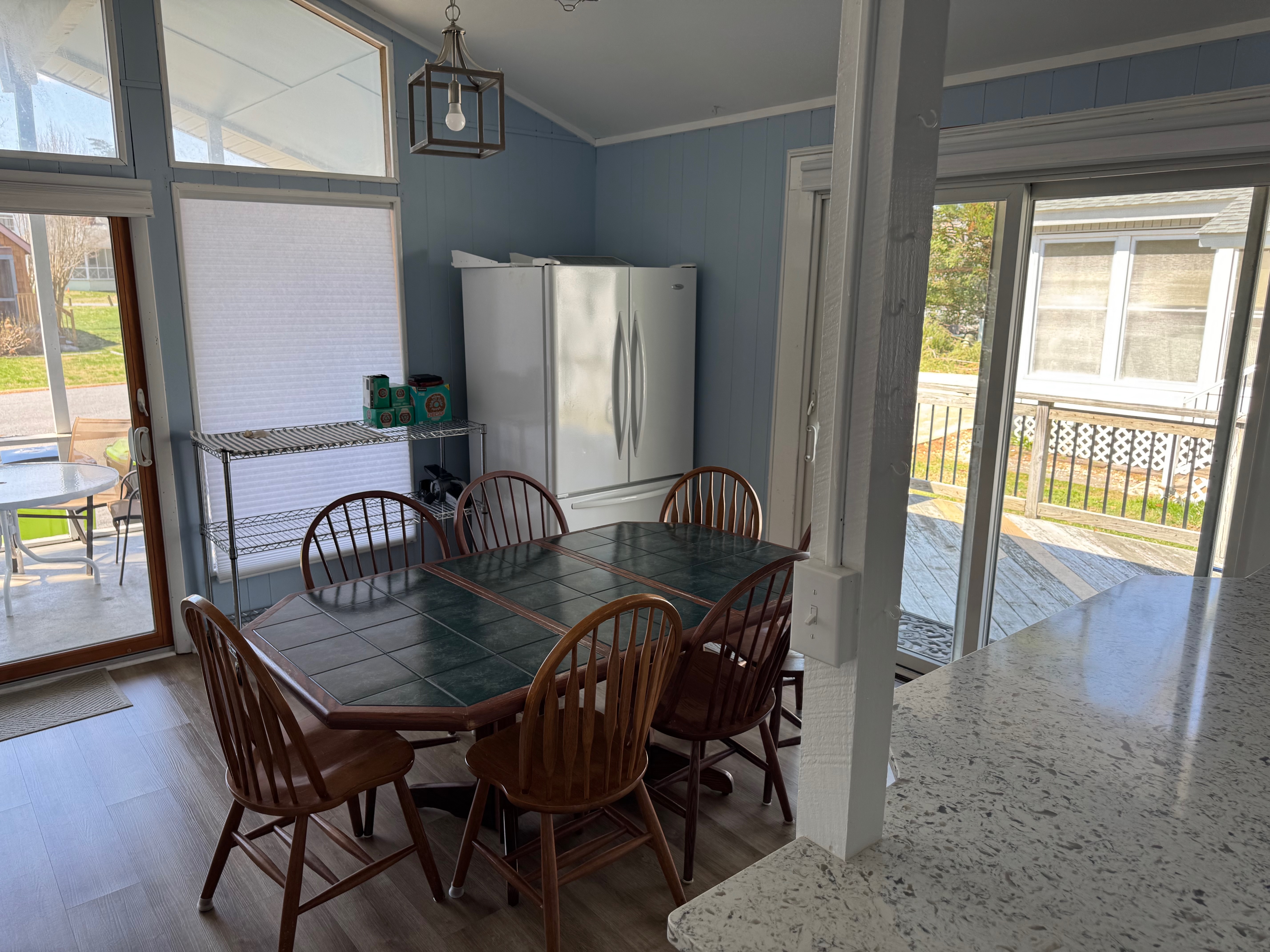 Dining area with porch view